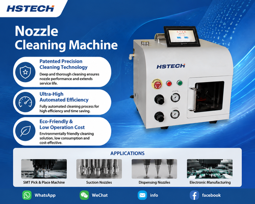 최신 회사 블로그 HSTECH HS-824 자동 노즐 청소기: 친환경적이고 효율적이며 손상되지 않은 SMT 유지보수 장비