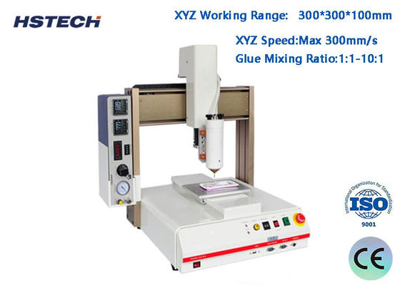 좋은 가격 300*300*100mm 작업 범위, ±0.02mm 반복 정밀도 및 1:1-10:1 접착제 혼합 비율을 갖춘 4축 AB 접착제 디스펜싱 머신 온라인으로