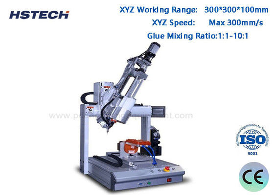 좋은 가격 300*300*100mm 작업 범위, ±0.02mm 반복 정밀도 및 1:1-10:1 접착제 혼합 비율을 갖춘 4축 AB 접착제 디스펜싱 머신 온라인으로
